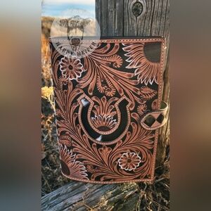 Western Handtooled Leather Horse Shoe Bible Cover NWOT